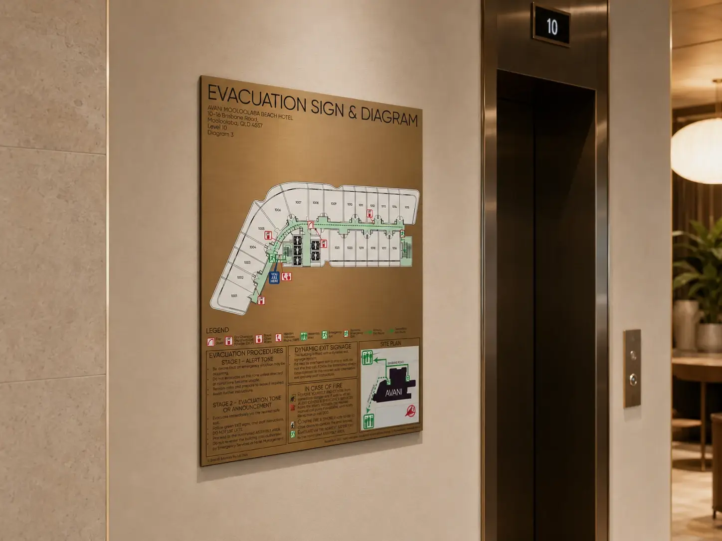 Avani Mooloolaba evacuation diagram artwork