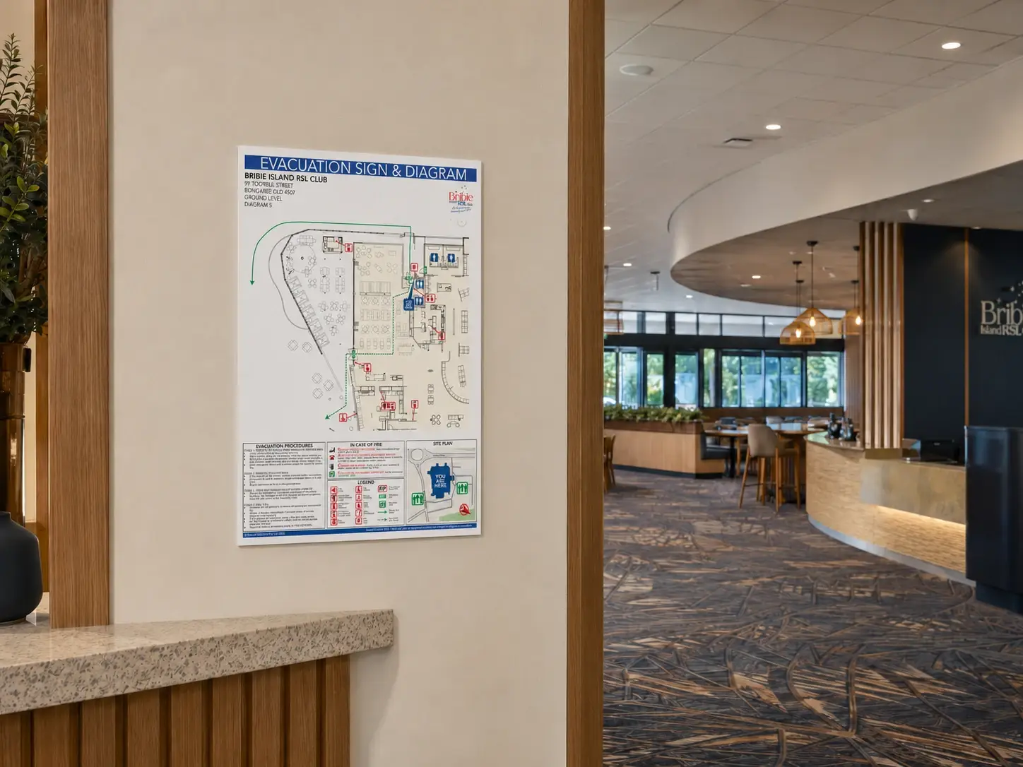 Bribie Island RSL evacuation diagram artwork produced by Evacu8 Solutions
