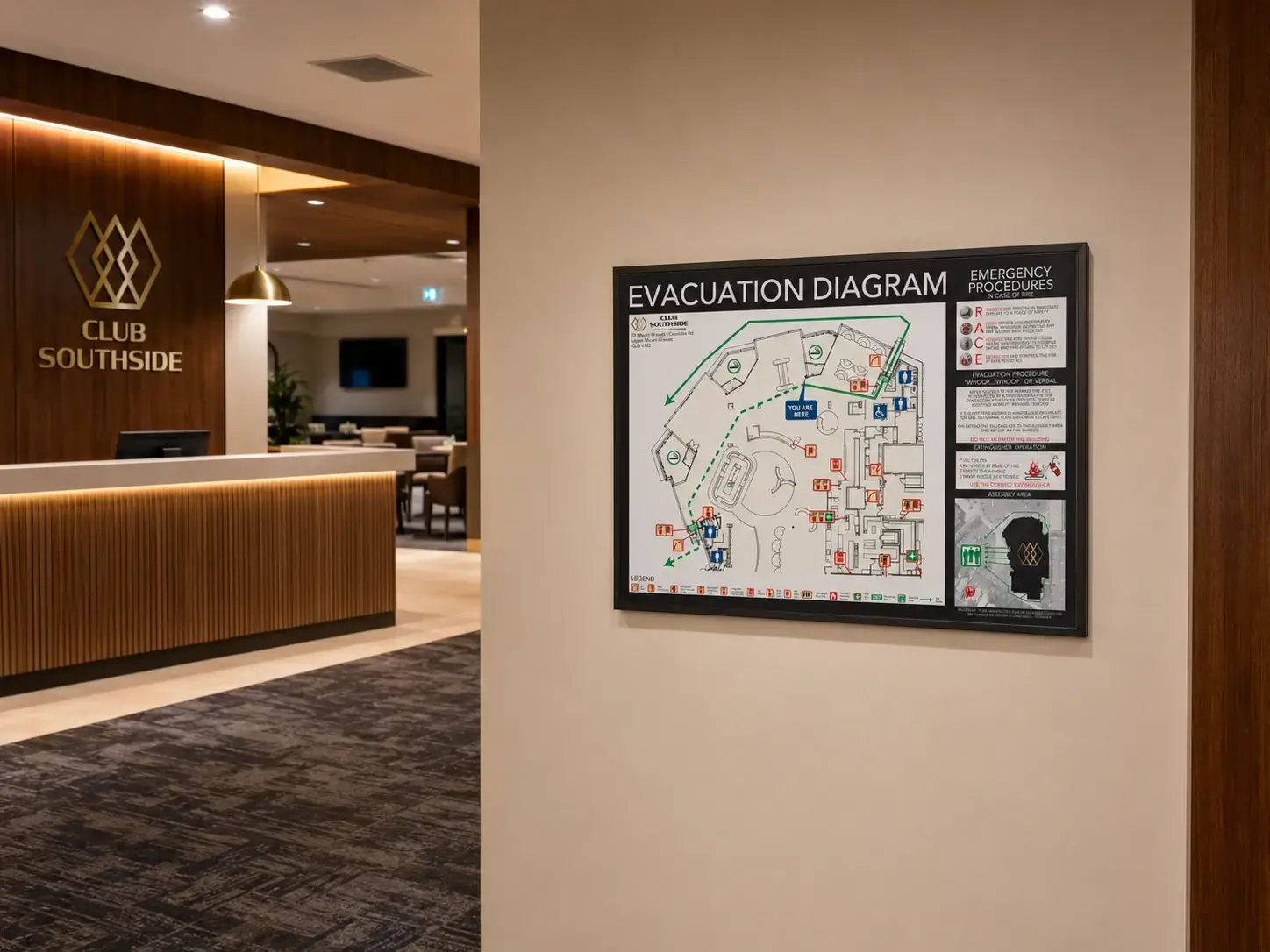 Club Southside evacuation diagram artwork produced by Evacu8 Solutions