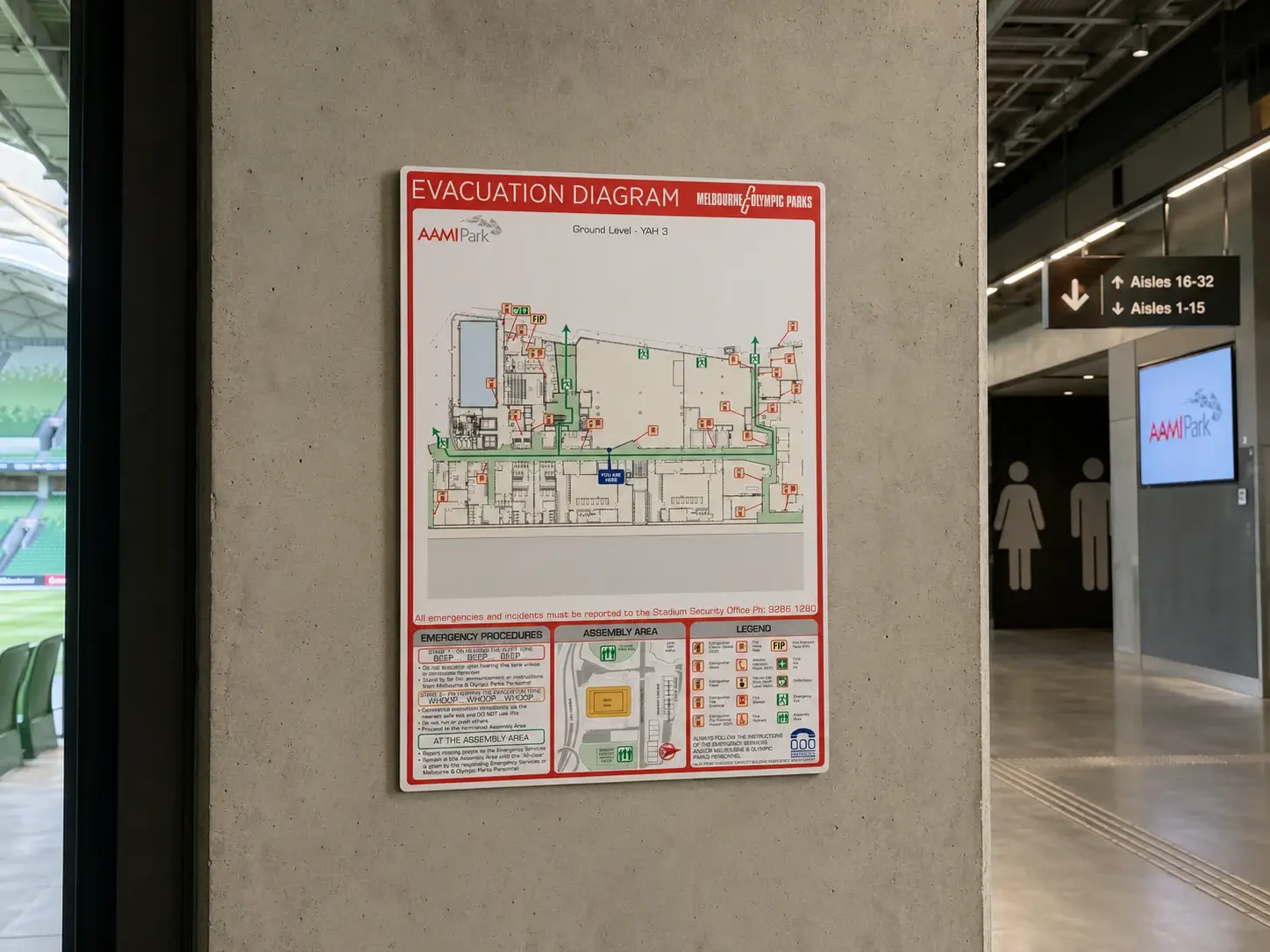 AAMI Park evacuation diagram artwork for Melbourne Olympic Parks