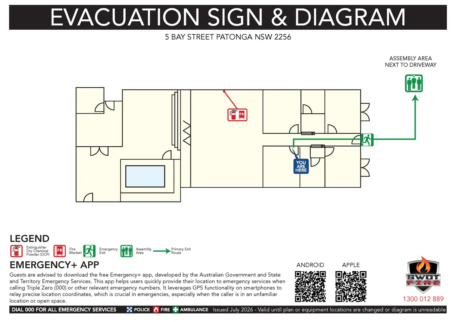 Coastal cottage evacuation diagram for Patonga and Bay Cottage