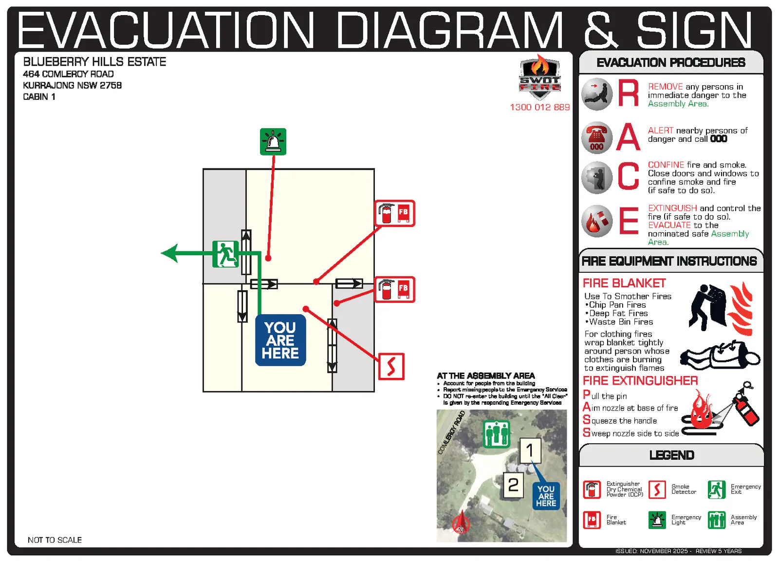 Holiday cabin evacuation diagram for Blueberry Hills