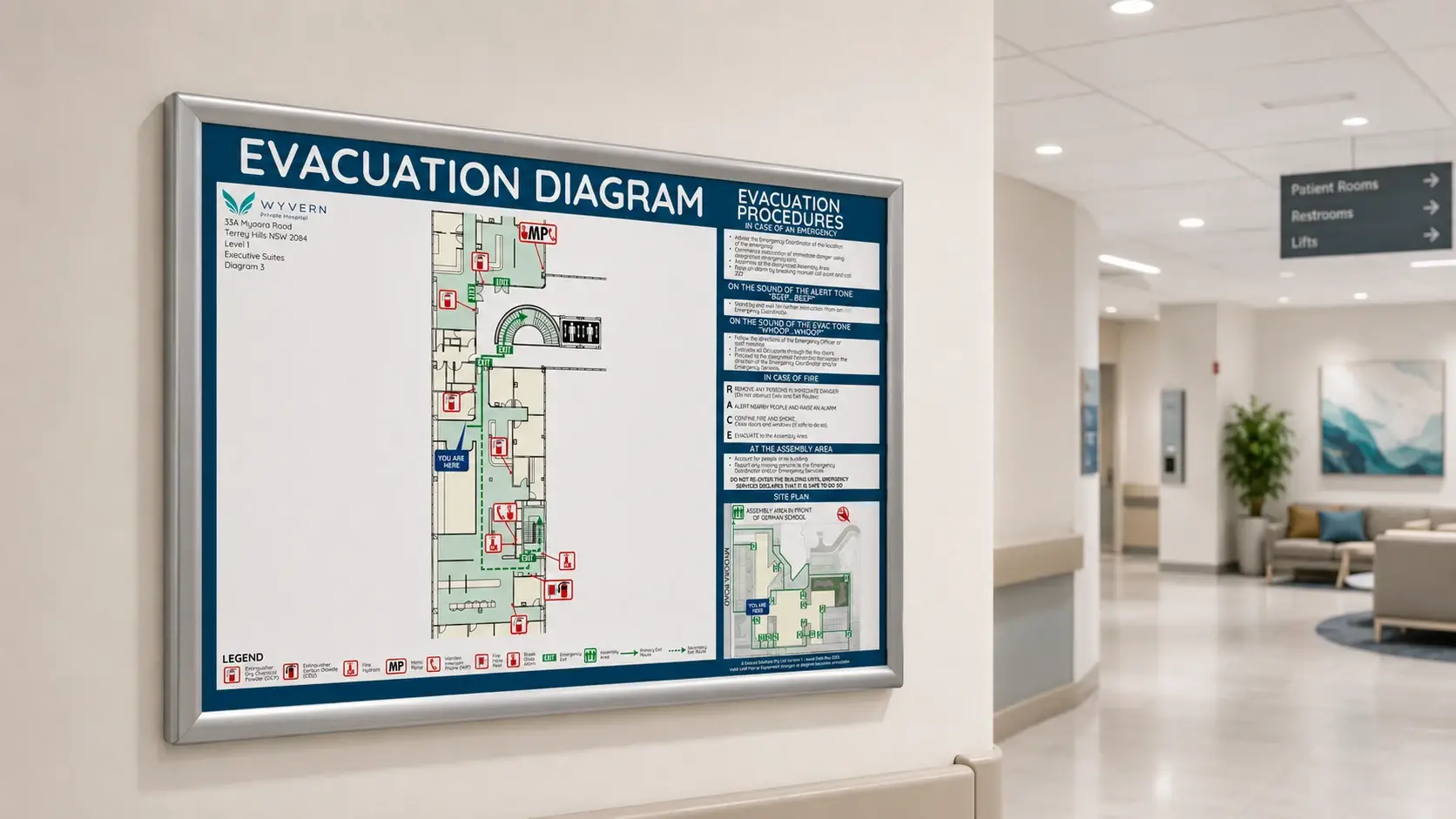 Wyvern Private Hospital evacuation diagram artwork